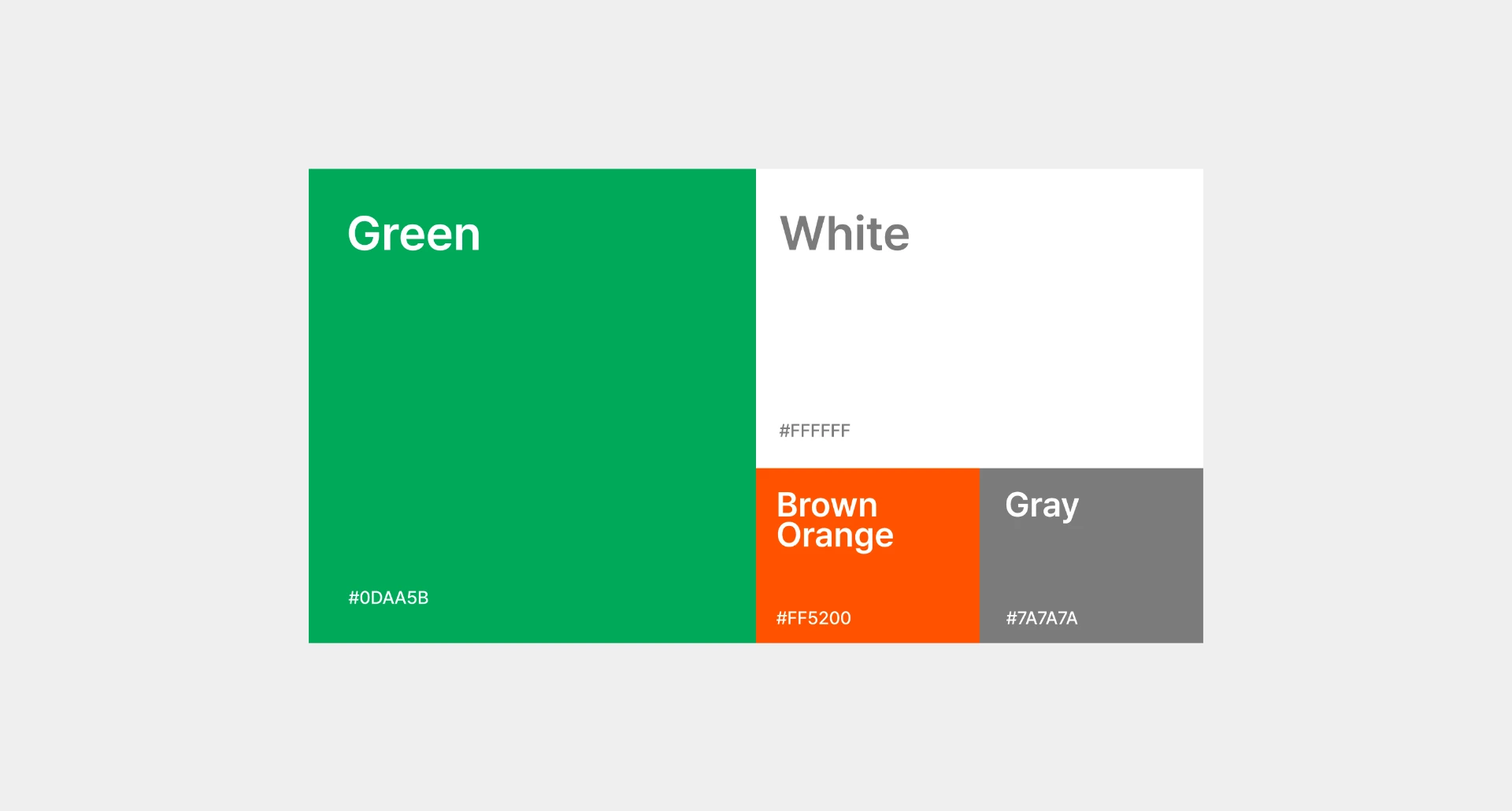 브랜드 컬러 팔레트 — Green, White, Brown Orange, Gray